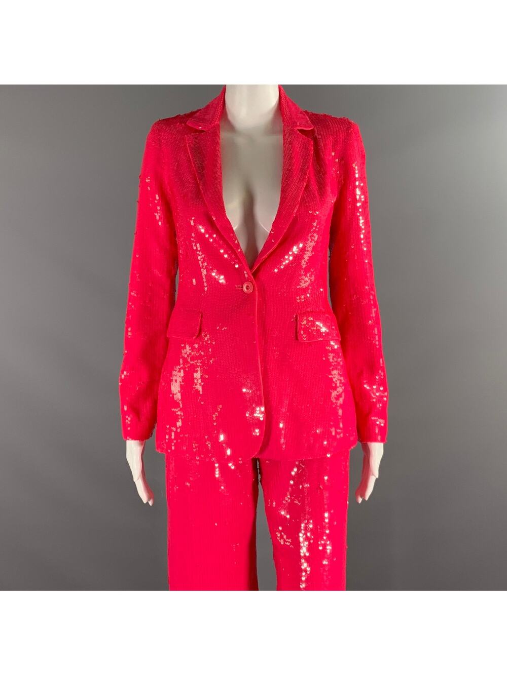 ALICE + OLIVIA Size XS Pink Polyester Sequined Notch Lapel Pants Suit